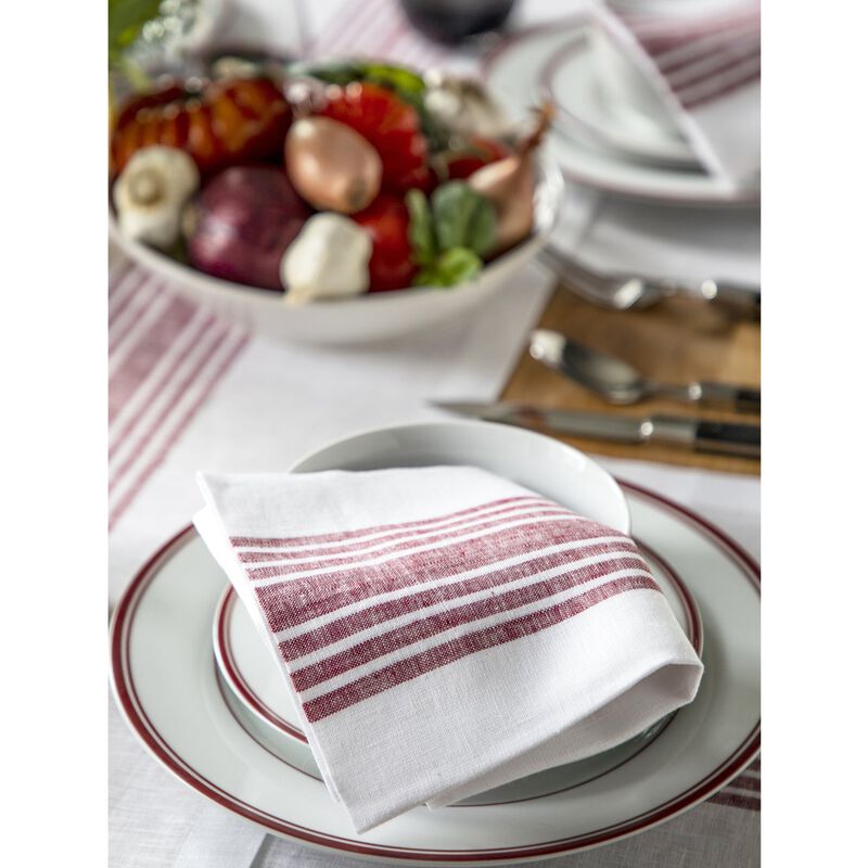 Solino Home 100% Pure Linen Striped Dinner Napkins 20 x 20 Inch Set of 4 | Farmhouse