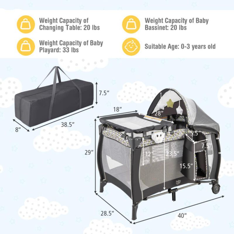 Hivvago Portable Baby Nursery Center 4-in-1 Portable Travel Crib