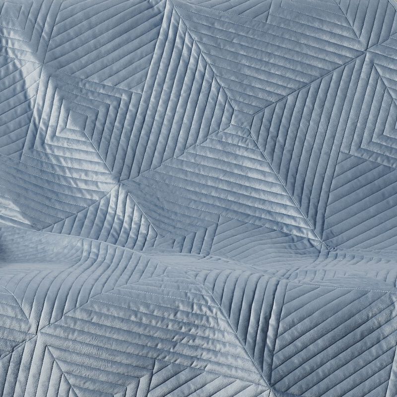 Ahab 50 x 60 Inch Quilted Throw Blanket with Fill, Dutch Velvet, Spa Blue