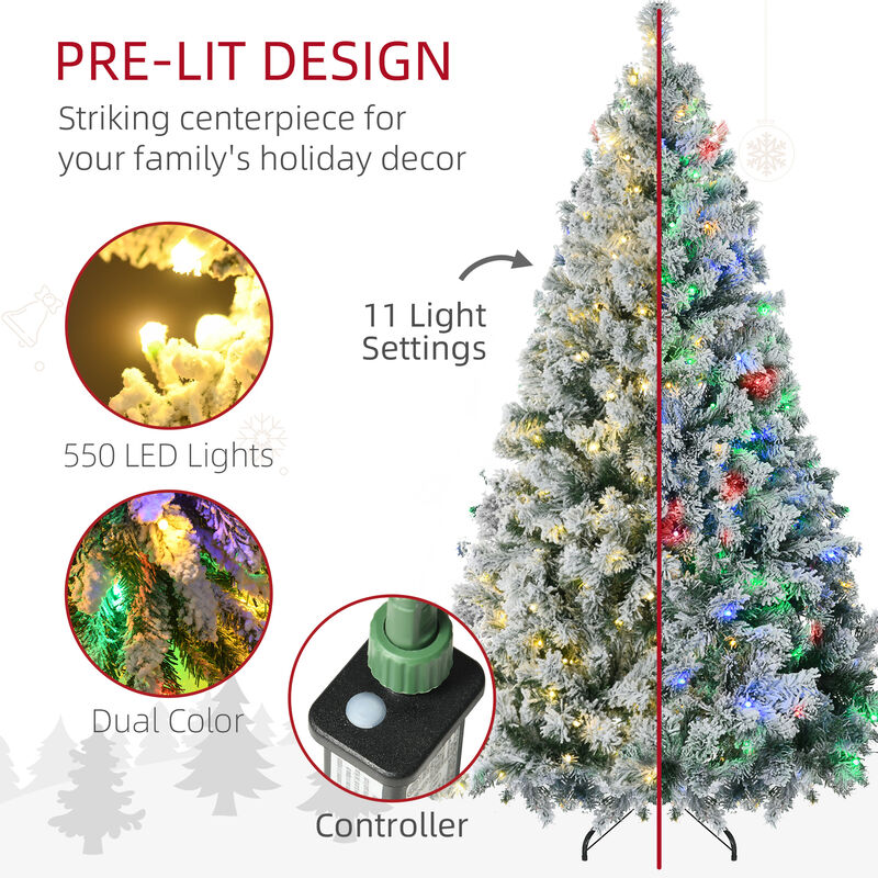 7.5ft Prelit Pencil Artificial Christmas Tree with Snow Flocked Branches Lights