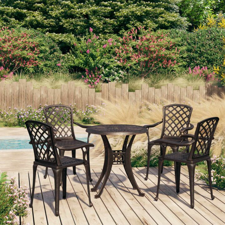 vidaXL Patio Bistro Set 5 Piece, Outdoor Bistro Table for Porch, Patio Furniture Set with Table, Chair, Industrial Style, Cast Aluminum Bronze