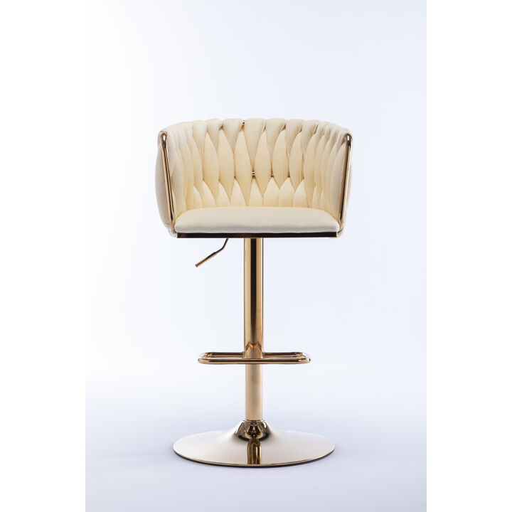 Set Of 2 Bar Stools, With Chrome Footrest And Base Swivel Height Adjustable Mechanical Lifting