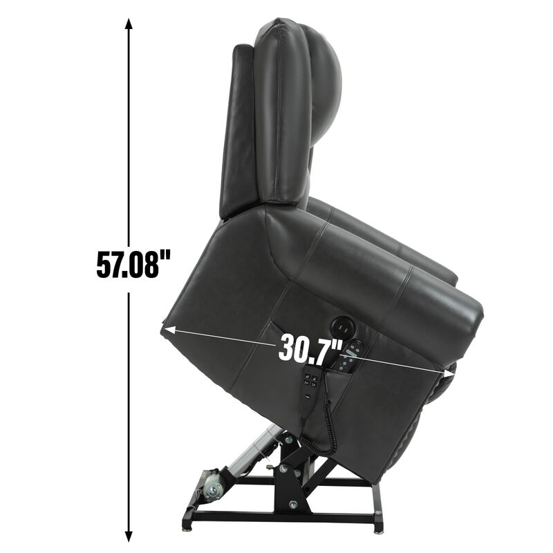 Power Lift Recliner Chair Heat Massage Dual Motor Infinite Position Up to 350 LBS, Genuine Leather, Heavy Duty Motion Mechanism with USB Ports, Brown