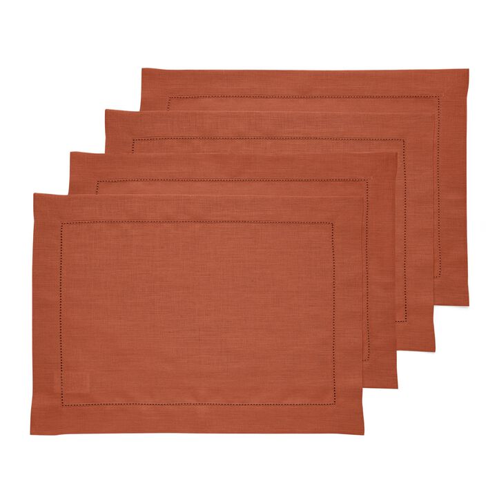 Solino Home 100% Pure Linen Placemats Set of 4 - 14 x 19 Inch | Classic Hemstitch