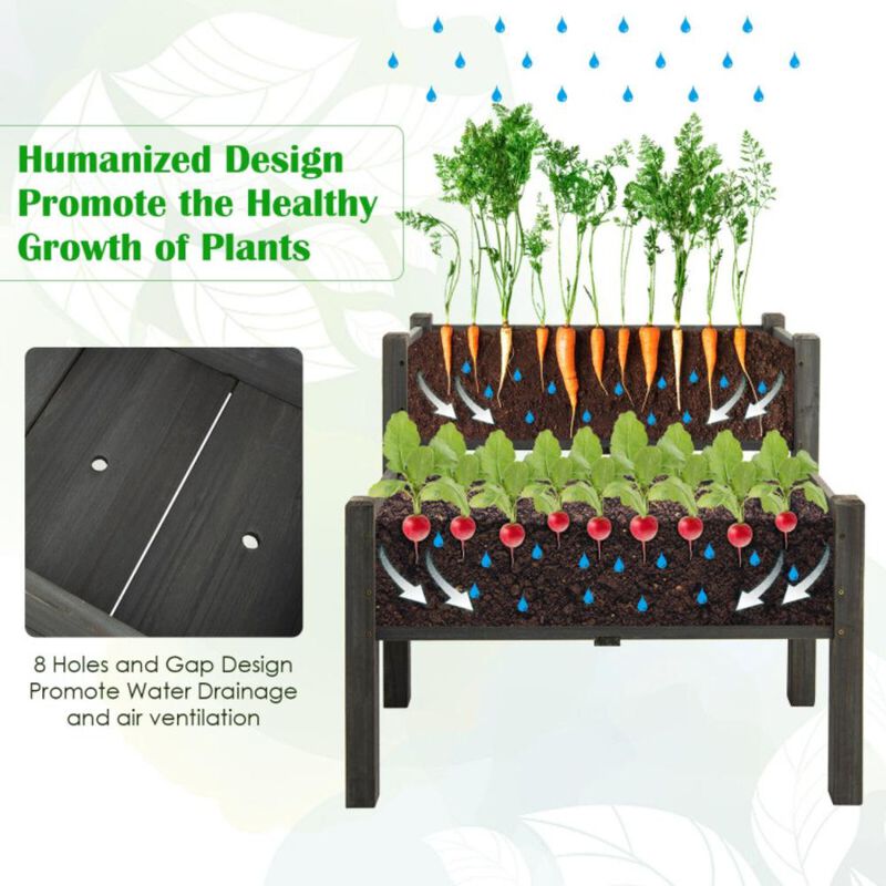 Hivvago 2 Tier Wooden Raised Garden Bed with Legs Drain Holes
