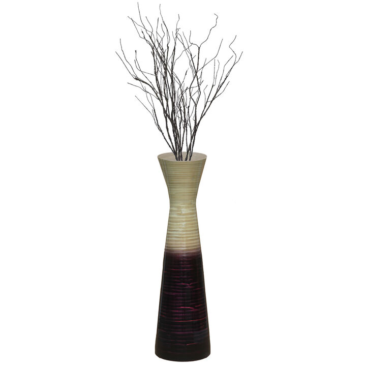 Uniquewise 27" Elegant Bamboo Floor Vase with Hourglass Design Ideal for Silk Plants Dried Branches or Long Stem Flowers - Perfect for Dining Room Living Room Entryway or Home Office Decor, Purple