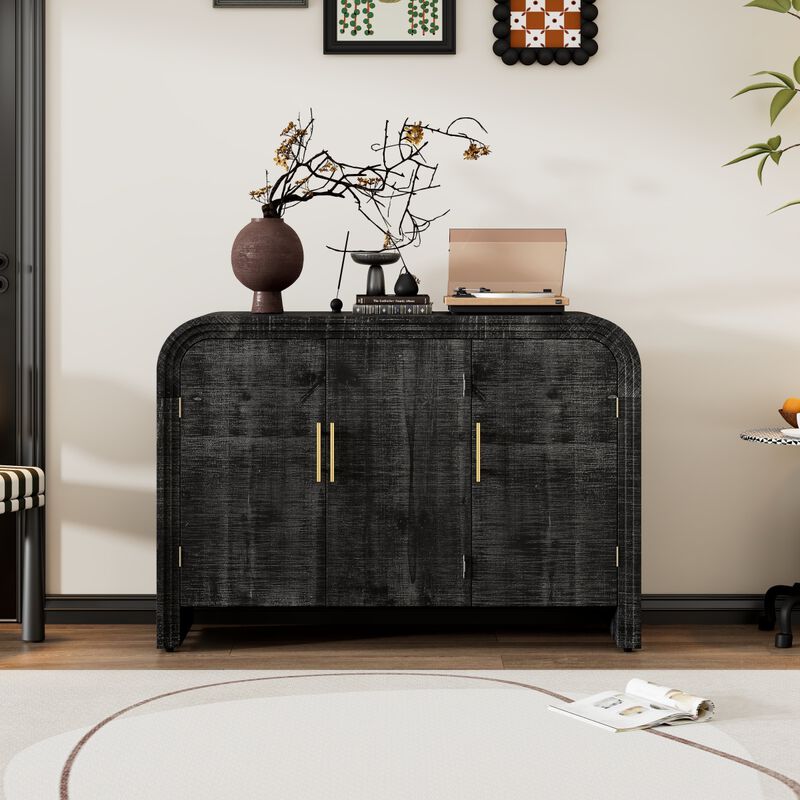 Minimalist Curved Sideboard with Gold Handles and Dividers
