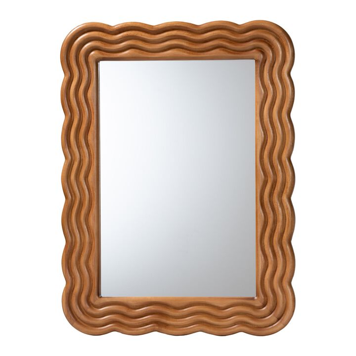 Baxton Studio Acantha Modern Walnut Brown Scallop framed Accent Mirror