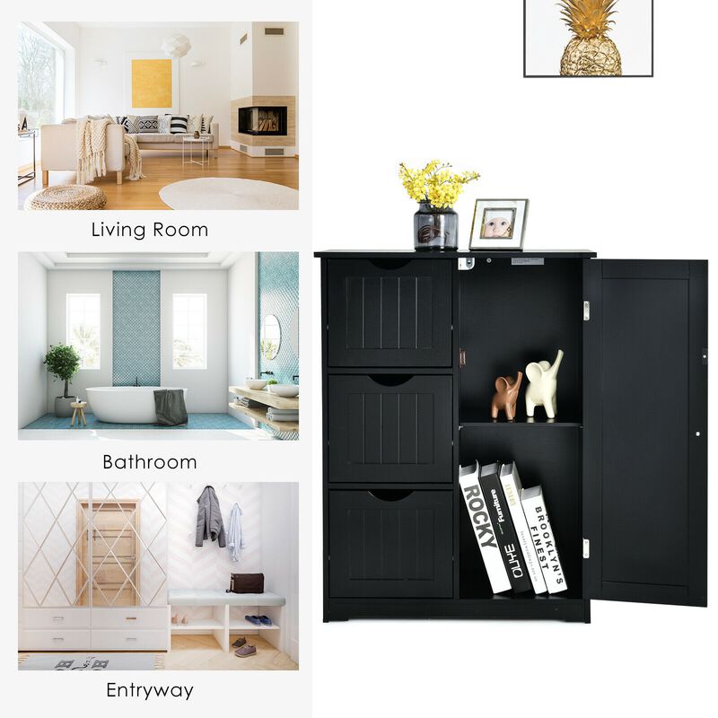 Bathroom Floor Cabinet Side Storage Cabinet with 3 Drawers and 1 Cupboard