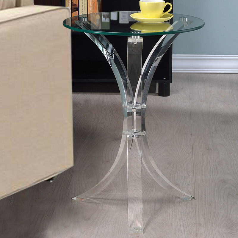 Contemporary Acrylic Accent Table With Glass Top, Clear-Benzara