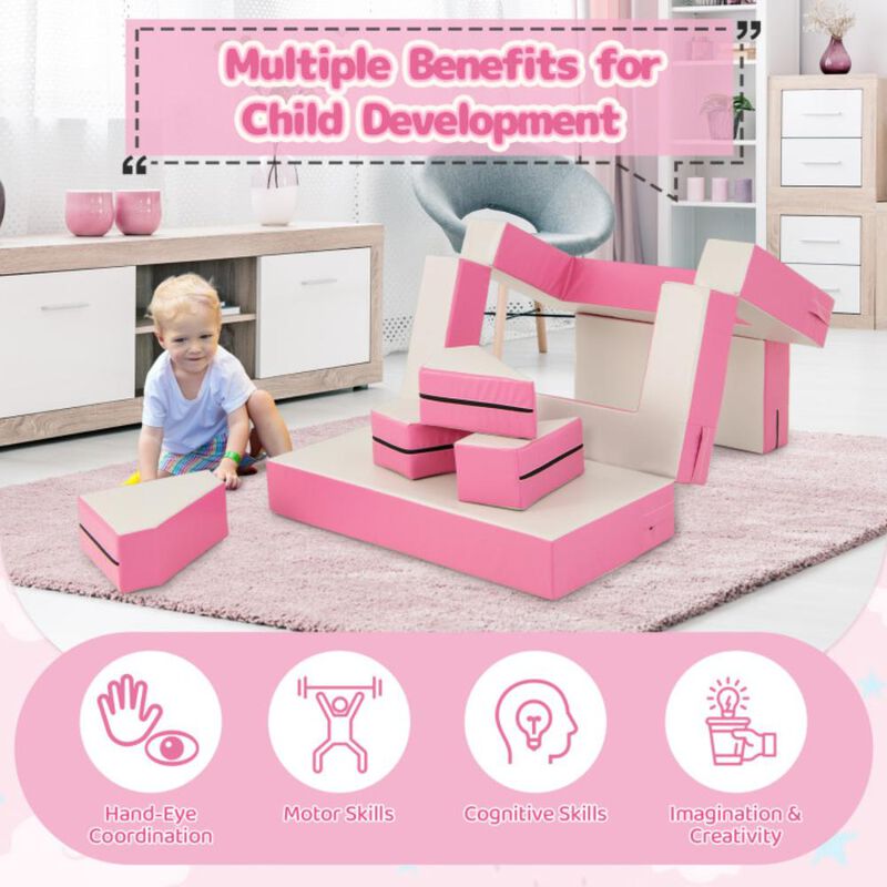 Hivvago 8-Piece 4-in-1 Kids Climb and Crawl Foam Playset-Pink