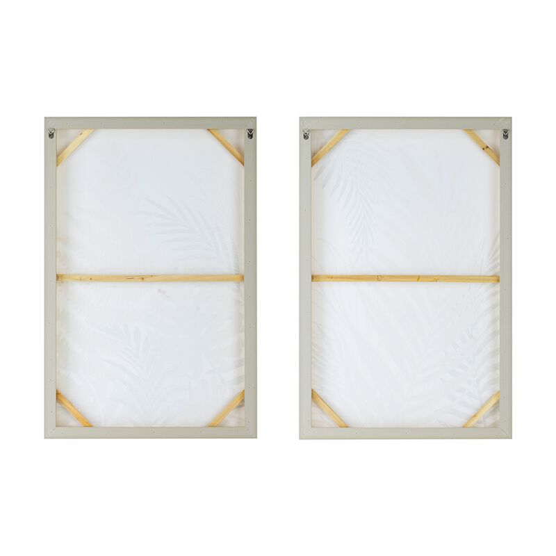 Nir 23 x 35 Set of 2 Palm Leaf Wall Art, Frame Decor, Black Gold, Gray Wood - Benzara