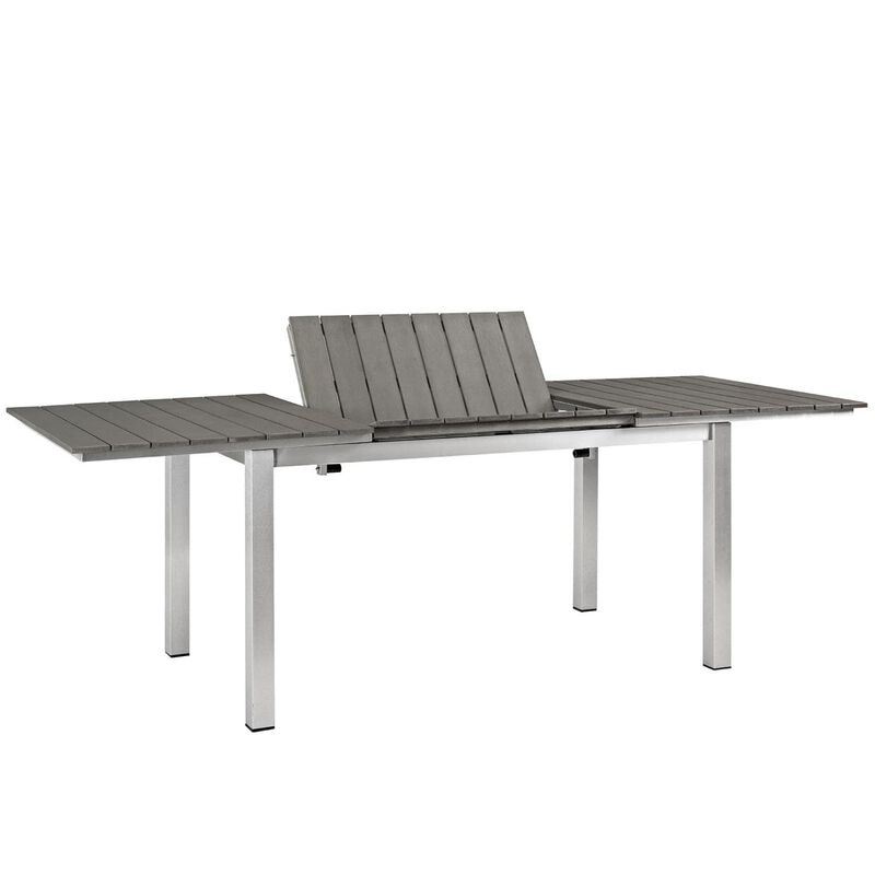 Modway Shore Aluminum Outdoor Patio 62" to 94" Extendable Dining Table in Silver Gray