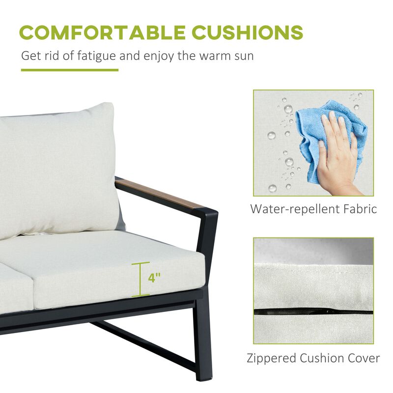 Cream Patio Set: 4-Piece Aluminum Furniture with Loveseat and Table