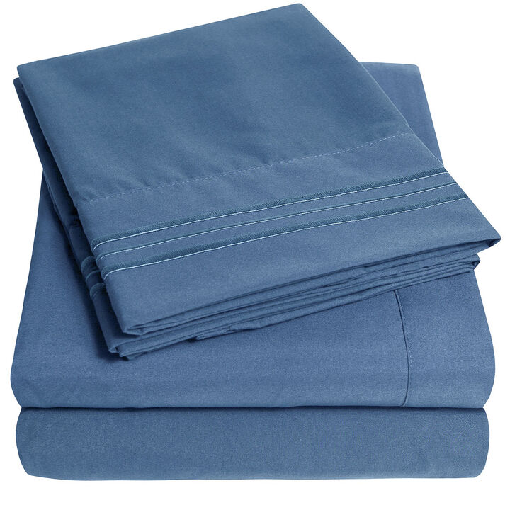 5 Piece Sheet Set, Ultra Soft 1800 Series Collection - Split King, Royal Blue