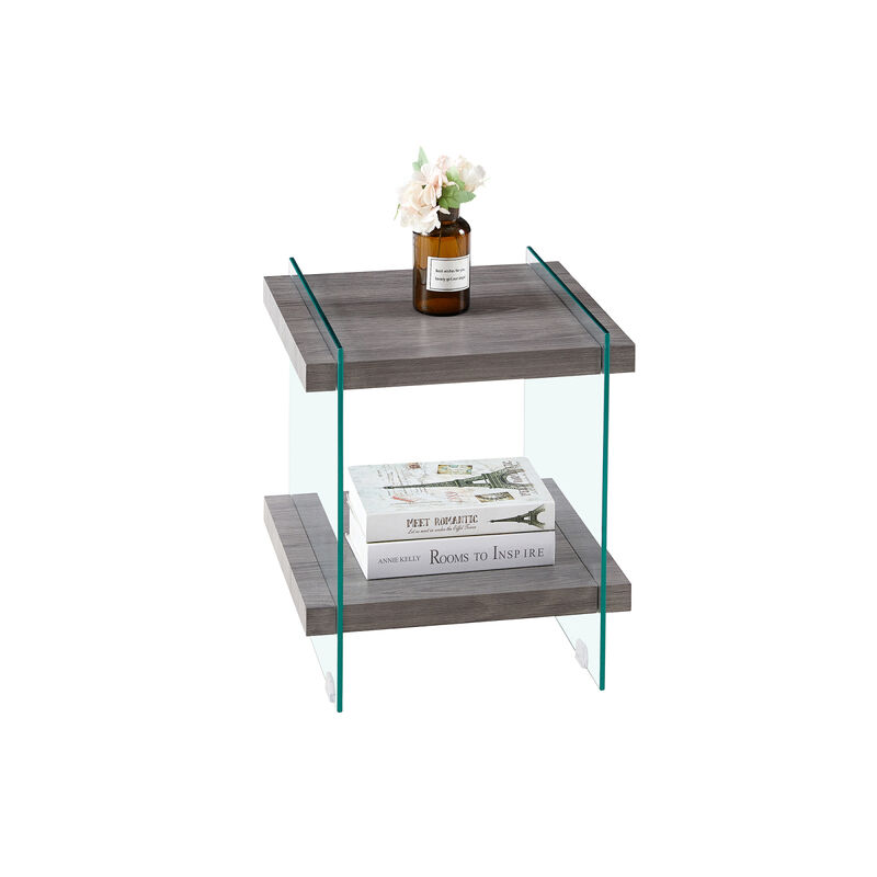 Streamdale Sleek Glass & MDF Side Table with Dual Shelves