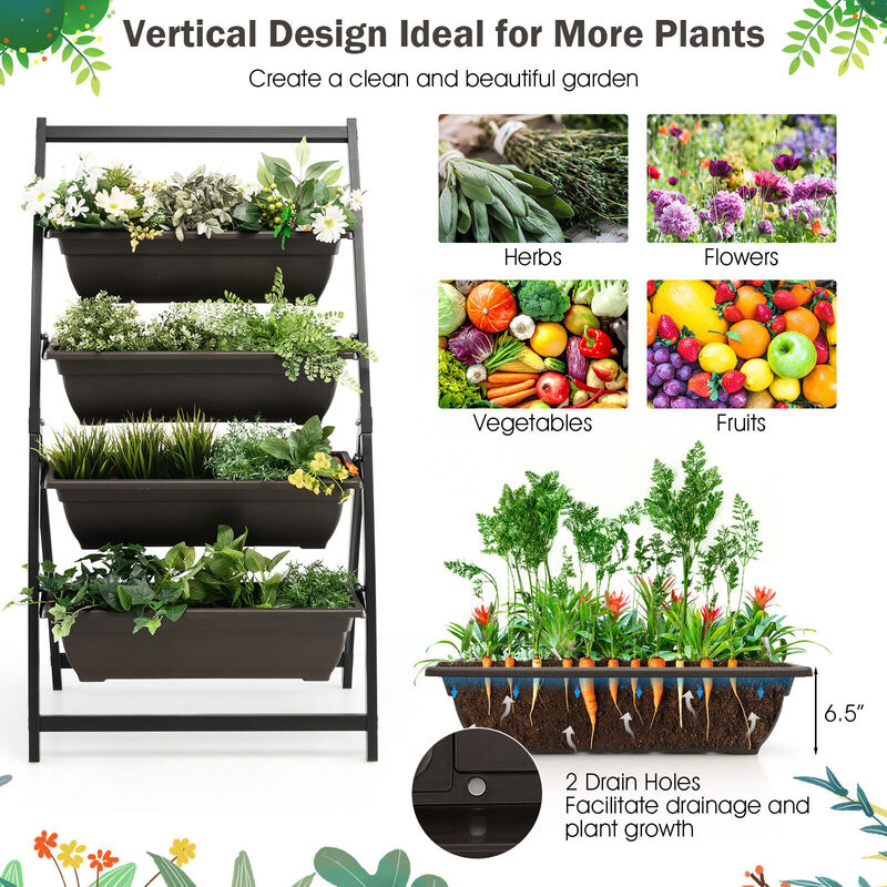 4-Tier Vertical Raised Garden Bed with 4 Containers and Drainage Holes