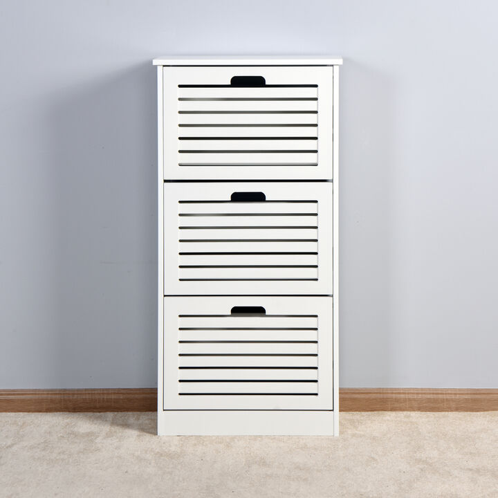 White Wooden Shoe Cabinet with 3 Flip Doors