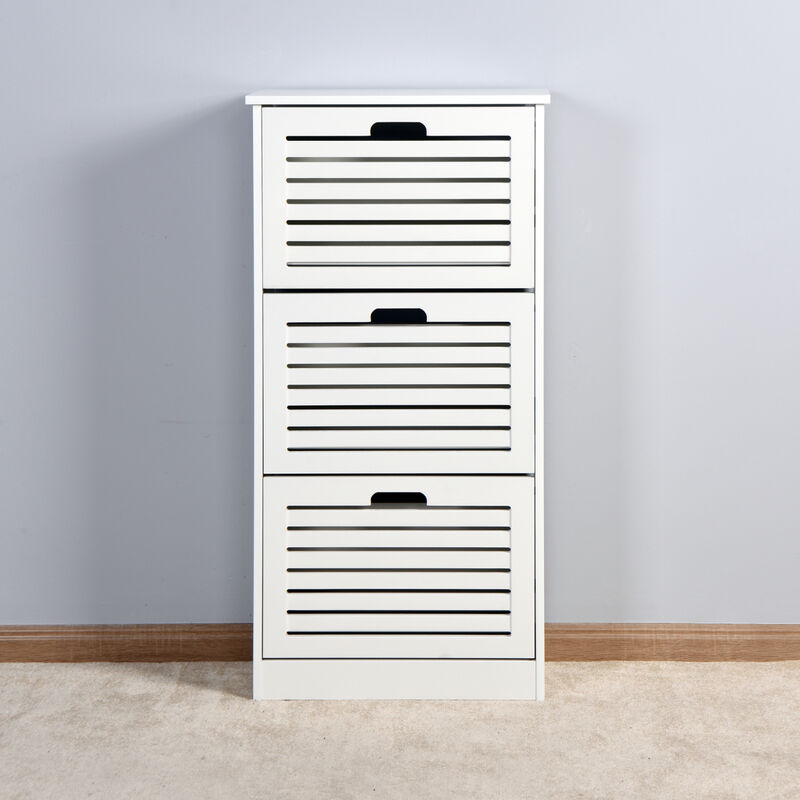 White Wooden Shoe Cabinet with 3 Flip Doors