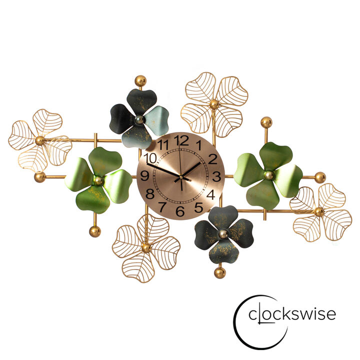 Big Leaf Art Wall Clock, Decorative Unique Metal 33.50” Oversize Timepiece – Mounted vertical or horizontal–for Traditional, Minimalist, and Modern Use – Hanging Supplies Included, Unique Home Decor