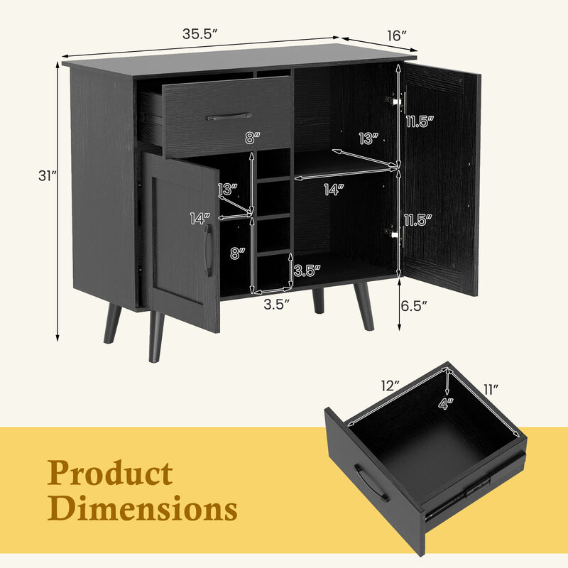 2-Door Buffet Sideboard with 6-Bottle Wine Rack Drawer