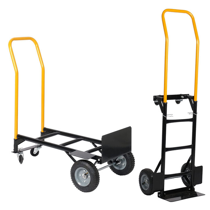 Hand Truck Dual Purpose 2 Wheel Dolly Cart And 4 Wheel Push Cart With Swivel Wheels 330 Lbs
