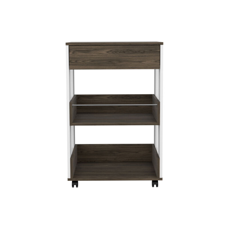 Dering 1-Drawer 2-Shelf Kitchen Cart With Caster White And Dark Walnut