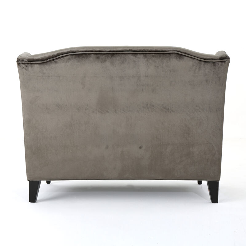 Lanny Loveseat Settee, Wingback Bench 50 Inch Wood, Tufted Gray Velvet - Benzara