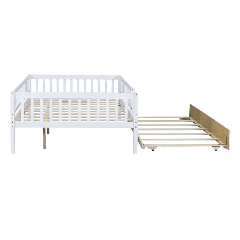 Merax Wood Daybed with Trundle and Fence Guardrails
