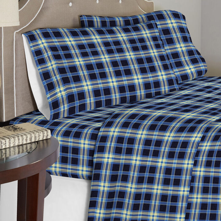 Pointehaven Superior Weight 175 GSM 100% Cotton Ashby Plaid Printed Flannel Deep Pocket 3 pc Sheet Set, Twin Extra Long