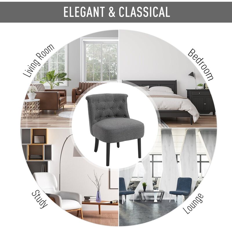 Dark Grey Living Room Accent: Modern Button-Tufted Chair with Wooden Legs
