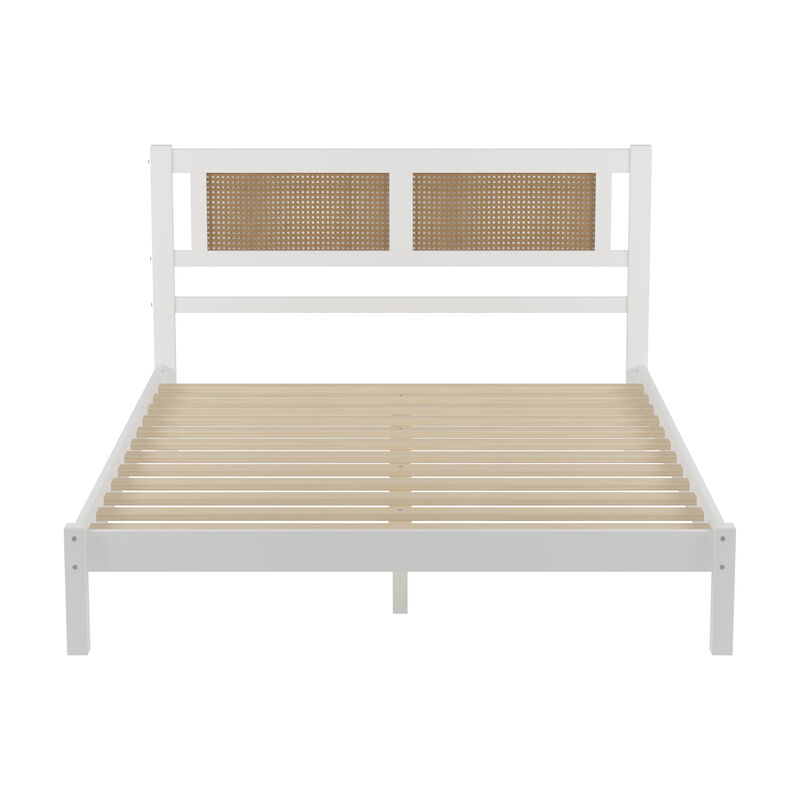 Queen Bed Bedroom Set with Woven Rattan Headboard and Nightstands