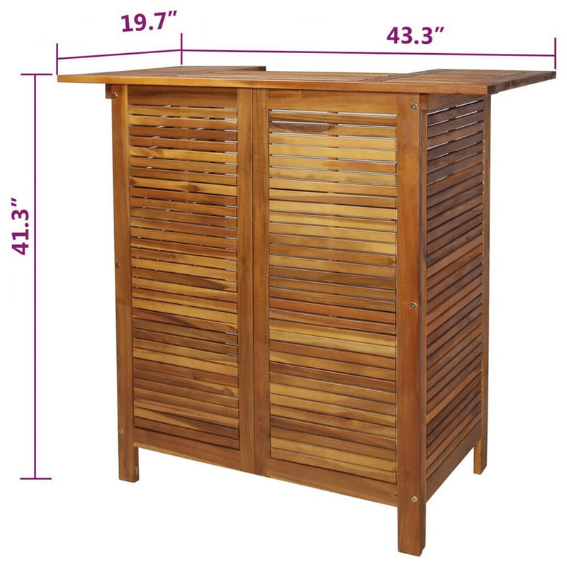 Outdoor Bar Counter Table w Shelves, 43 Inch Brown Solid Acacia Wood - Benzara