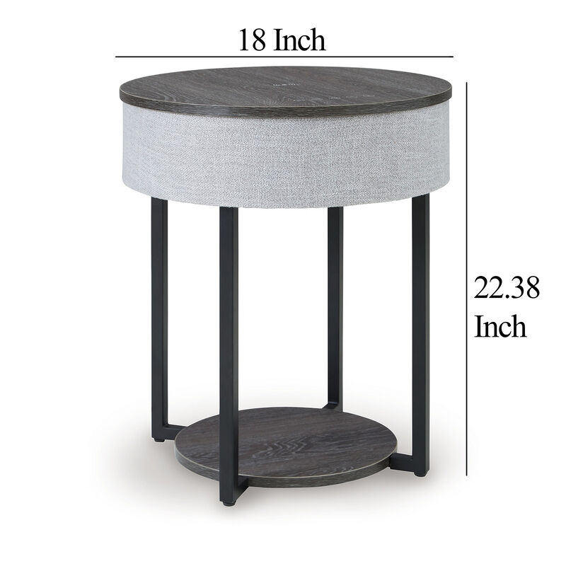 Seme Accent Table, Wireless Charging, Built In Speakers, 18 Inch, Gray - Benzara