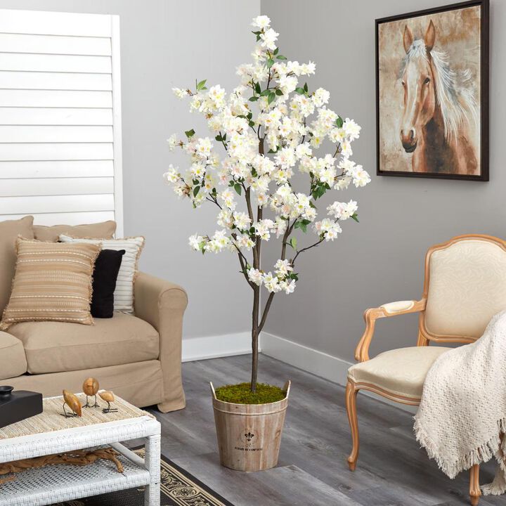 Hivvago 6 Feet Cherry Blossom Artificial Tree in Farmhouse Planter