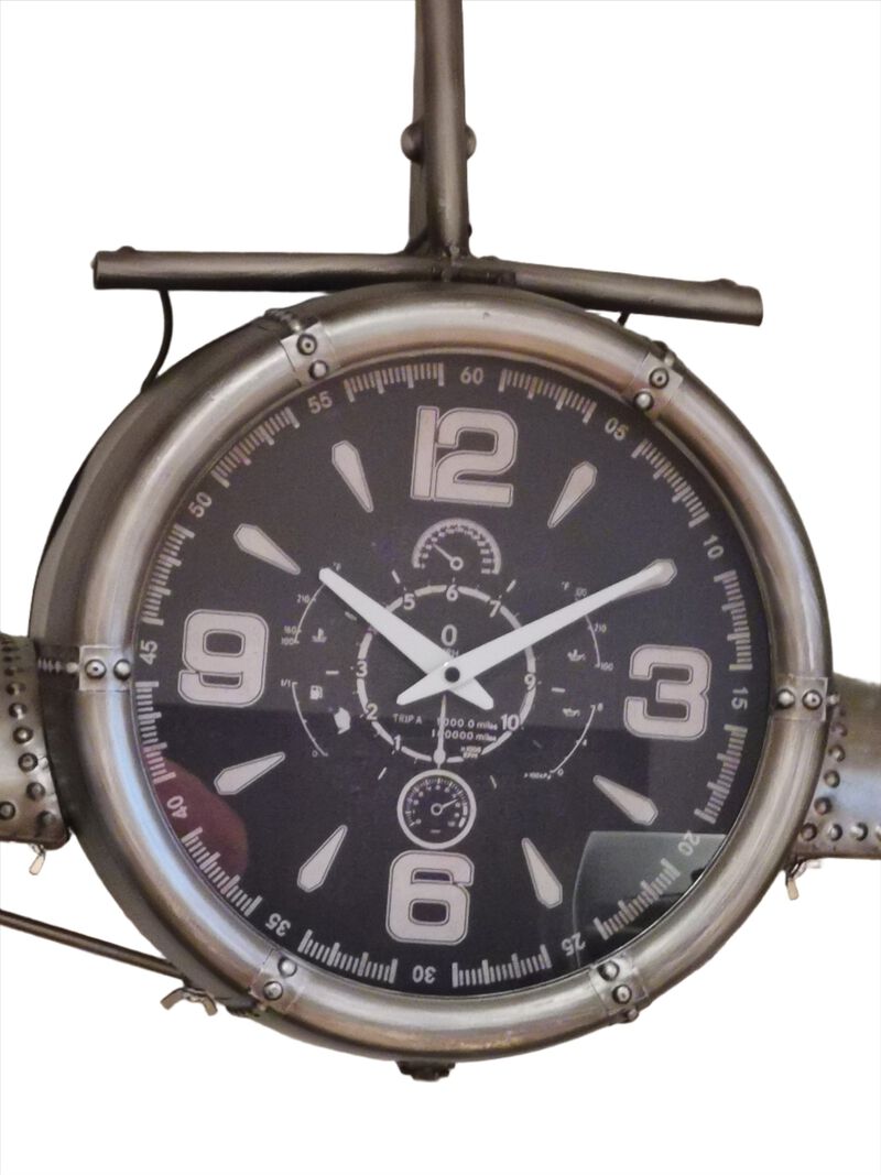 Metal Medium Silver Vintage Fighter Jet Wall Clock with black clock face