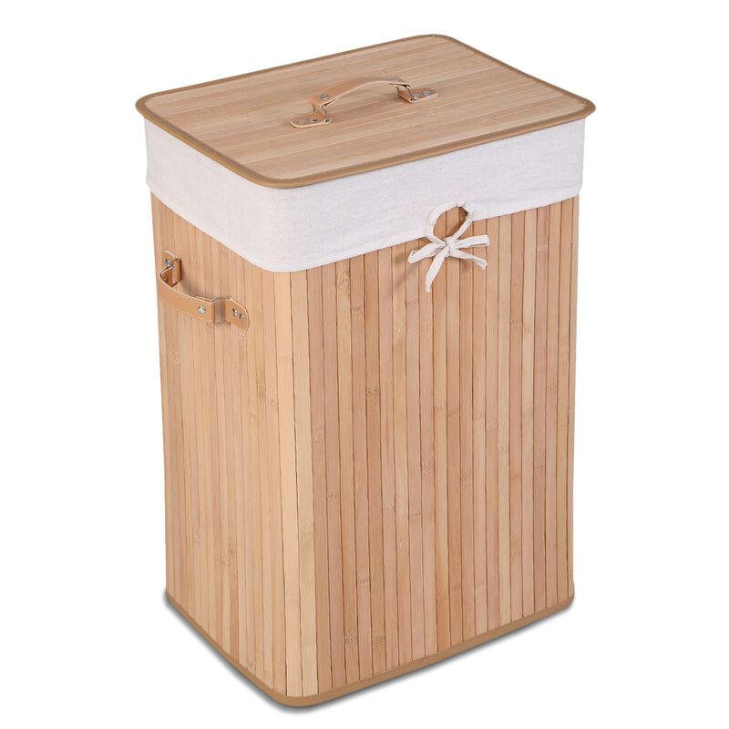 Rectangle Bamboo Hamper Laundry Basket Washing Cloth Bin Storage Bag Lid 3 color