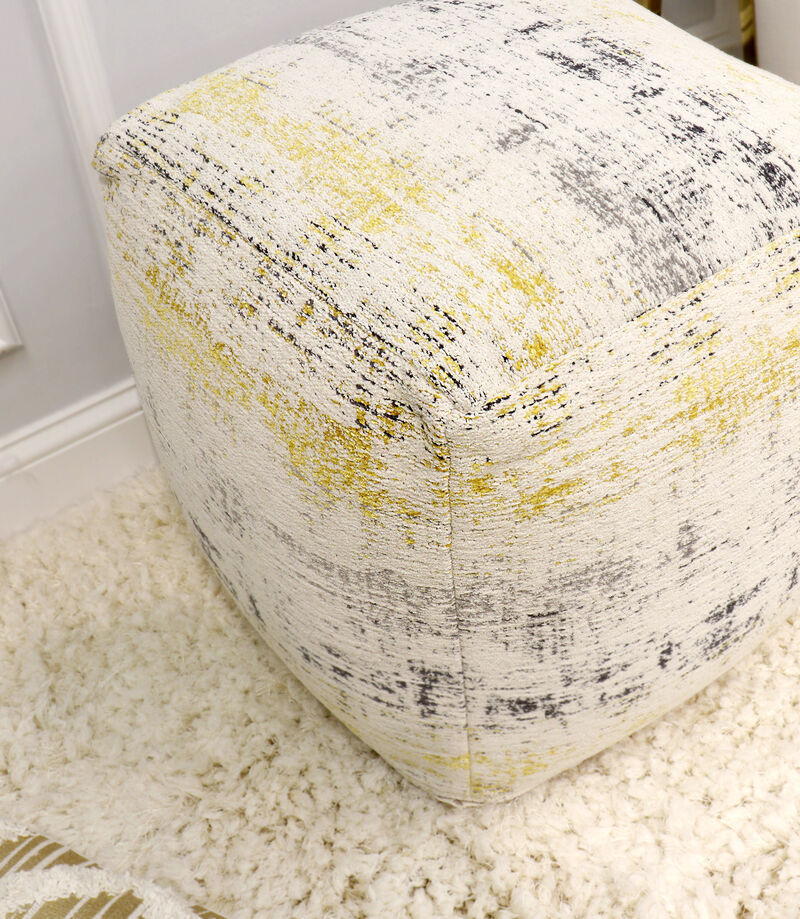 Pasargad Home Grandcanyon Jacquard Woven Cotton Poufs, Ivory/Gold