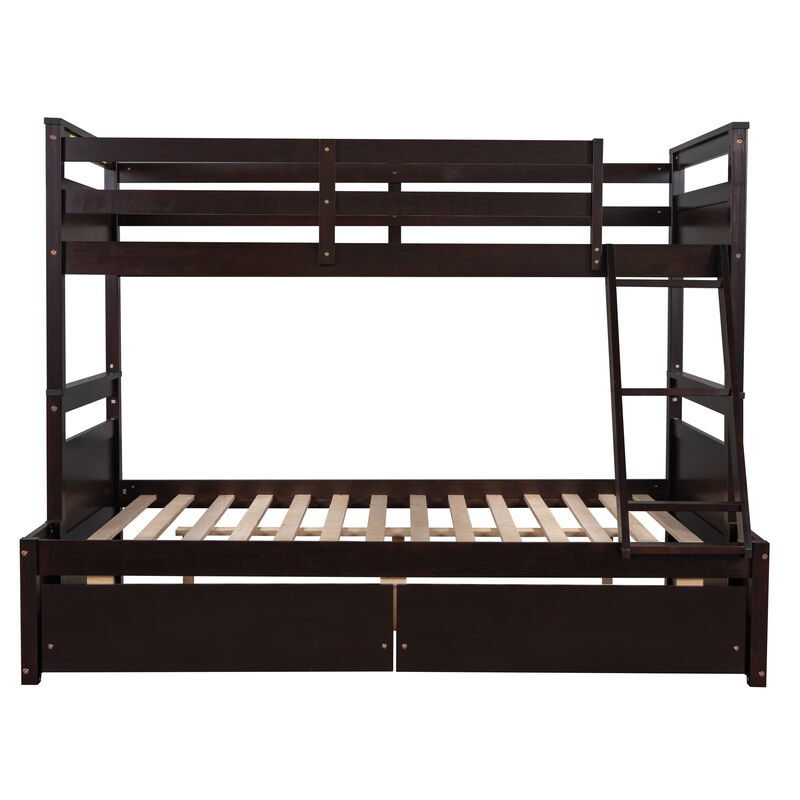 Stylish Wood Twin over Full Bunk Bed with Under-Bed Storage, Espresso