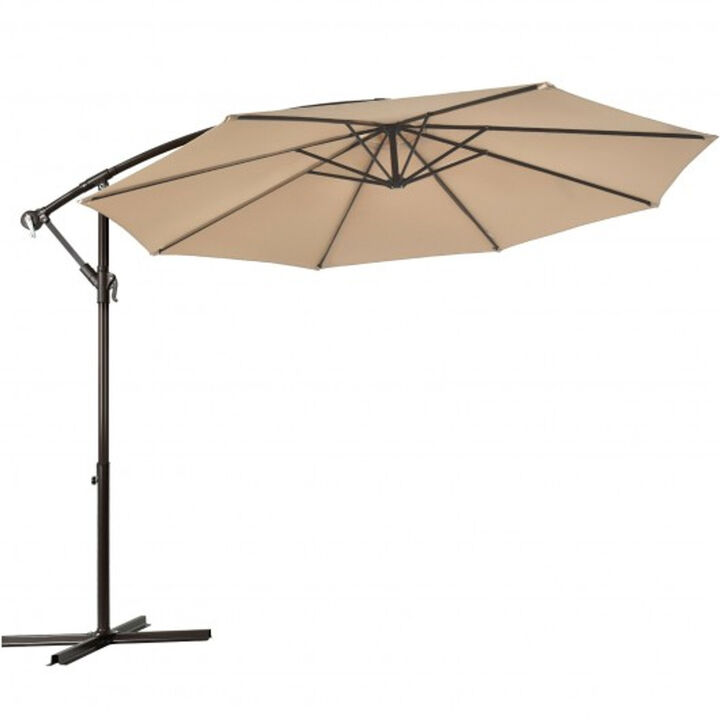 10 Feet Patio Offset Hanging Umbrella with Easy Tilt Adjustment 10 Feet Patio Offset Hanging Umbrella with Easy Tilt Adjustment