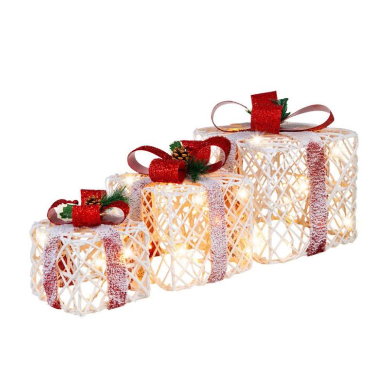 Hivvago Set of 3 Christmas Lighted Gift Boxes Decorations with Red Bowknots