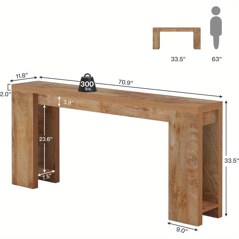 Modern 70.9-Inch Console Table, Farmhouse Wood Sofa Table, Narrow Entryway Christmas Renewal Table for Living Room, Hallway, Entrance, Foyer, Light Oak Brown