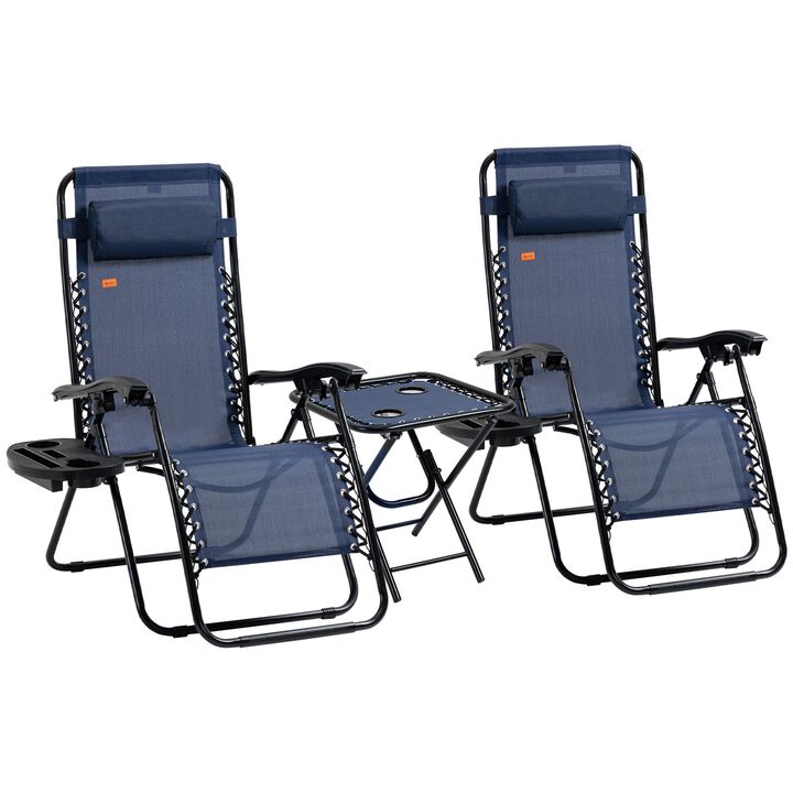 Blue Poolside Comfort: 3-Piece Zero Gravity Lounger Set with Table