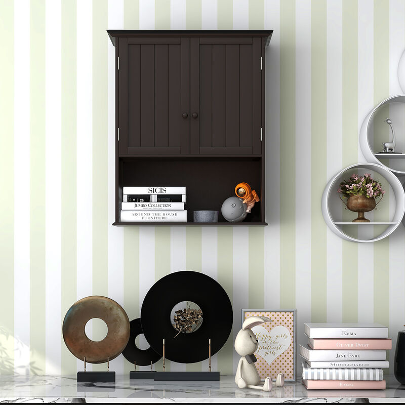Costway Wall Mount Bathroom Cabinet Wooden Medicine Cabinet Storage Organizer Espresso