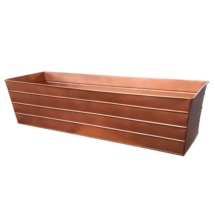 Rectangular Metal Flower Planter Box with Embossed Line Design, Large, Copper - Benzara