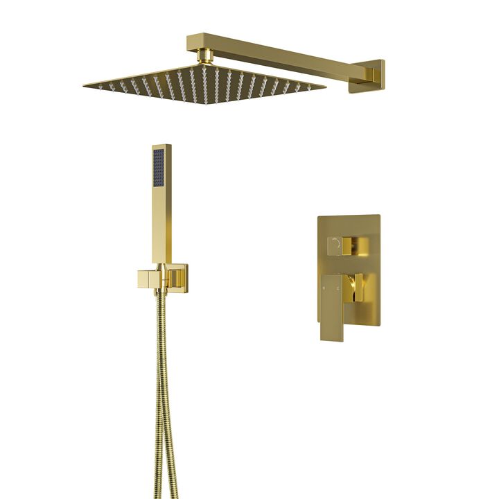 Mondawe 10-in Built-In Shower Faucet System with 2-way Diverter， Square Bathroom Shower Combo Set (Pressure-balanced Valve Included)