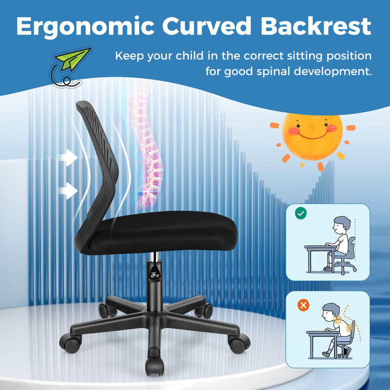 Height-adjustable Ergonomic Kids Desk Chair with Universal Casters