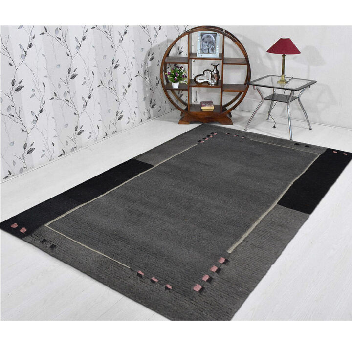Rugsotic Carpets Hand Knotted Tibbati Wool 2'3''x4'6'' Area Rug Contemporary Grey K00719