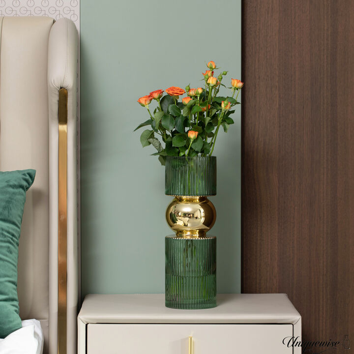 14-Inch Decorative Green Tall Glass Vase