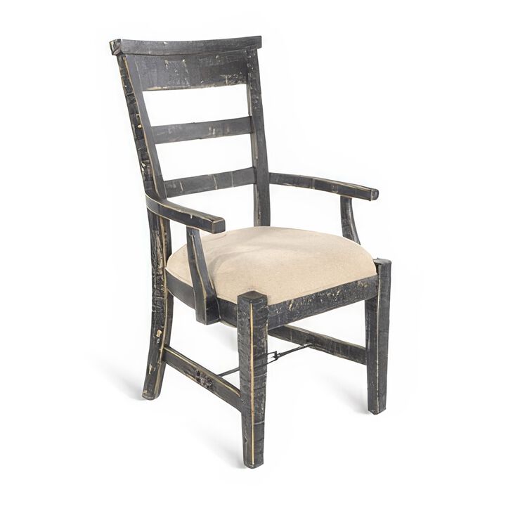 Rena Dining Armchair Set of 2, Metal Turnbuckle, Black Mahogany Wood - Benzara